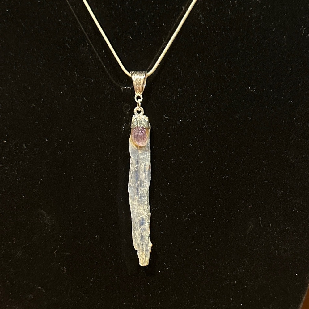 Kyanite and Amethyst 925 Silver Pendant Necklace. Cable Chain